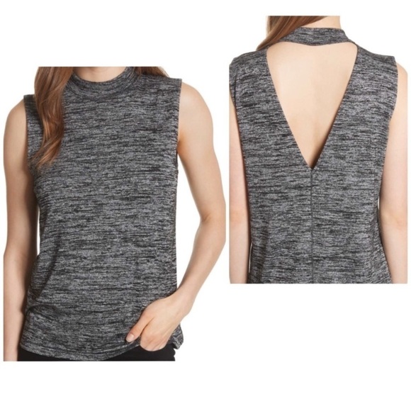 Rag & Bone Womens Large Gray Charlie Mock Neck VBack Cutout Tank Top - Picture 1 of 10